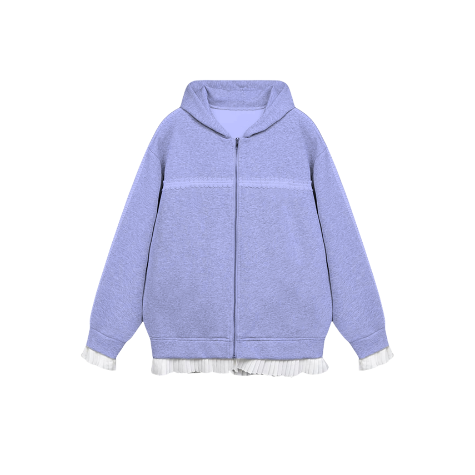 Vintage Lace Patchwork Hoodie Unisex Layered Look College Style