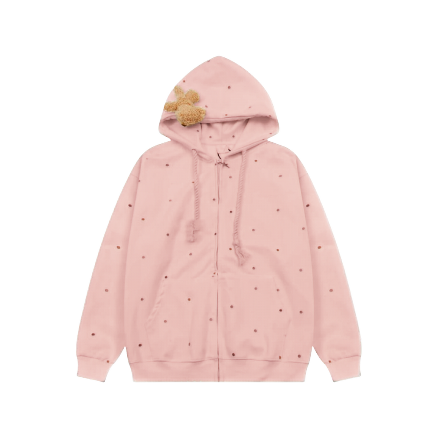 Cute Plush Teddy Bear Hoodie With Polka Dot Design