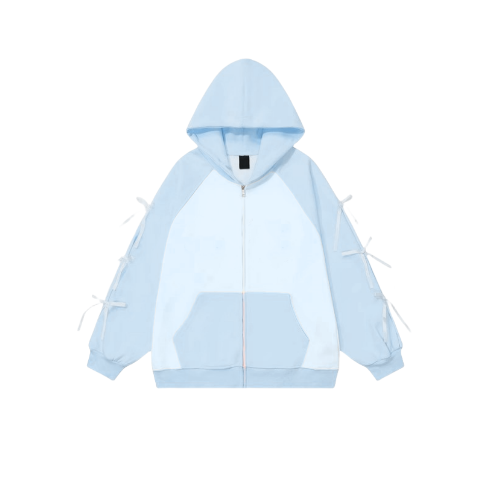 Patchwork Bow-Tie Hoodie Women's Autumn Design Campus Style