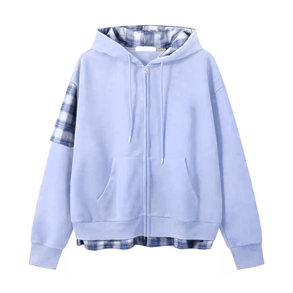 Vintage Plaid Layered Look Hoodie Unisex Loose Fit