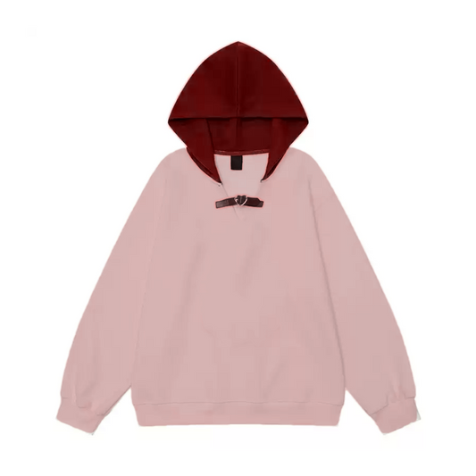 Loose Fit Vintage Leather Buckle Hoodie for Autumn