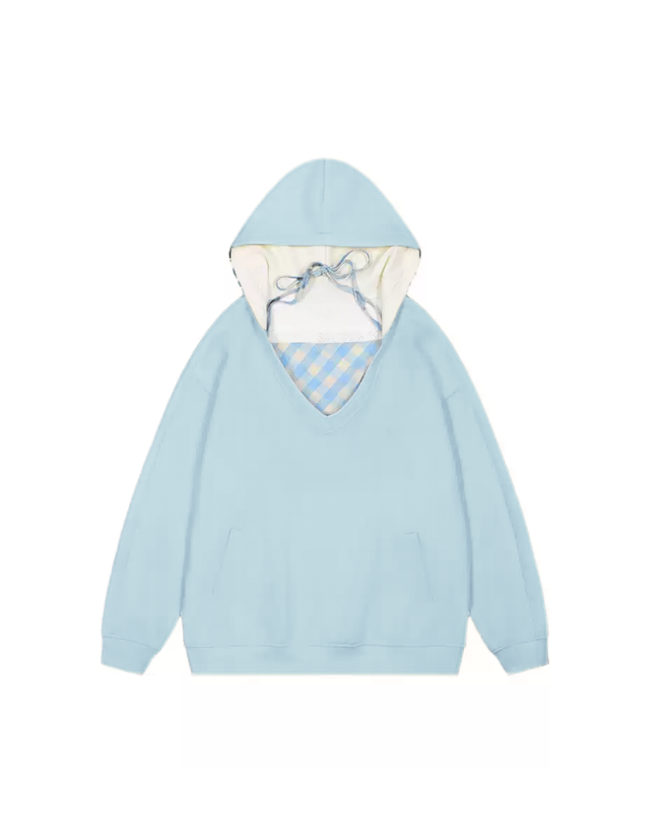 Plaid Two-Piece Set Women's Relaxed Fit Hoodie with Tank Top