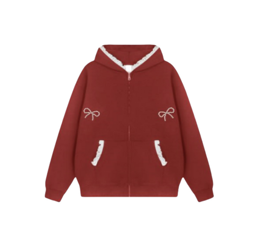 Relaxed Fit Hoodie with Bow and Pearl Detailing Unisex Couple's Style