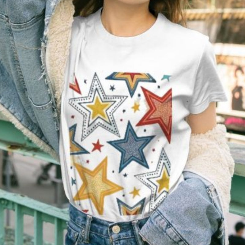 Fresh Bright Multicolor Star Design T-Shirt