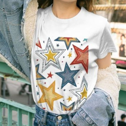 Fresh Bright Multicolor Star Design T-Shirt