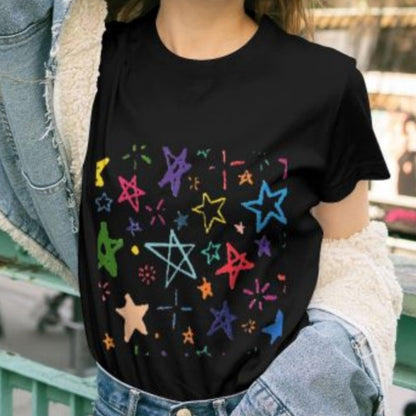 Hand-Drawn Graffiti Star Pattern T-Shirt