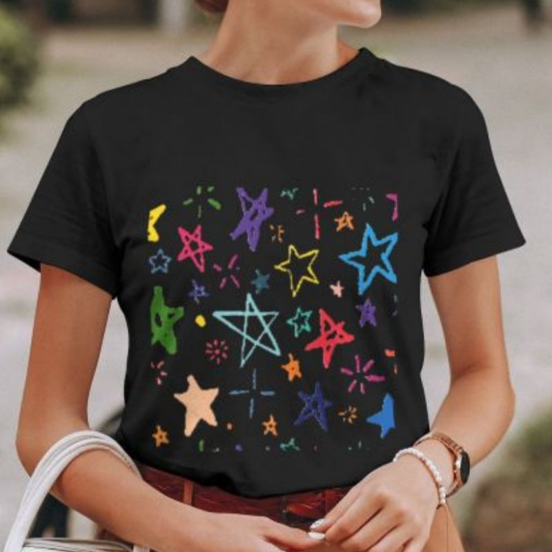 Hand-Drawn Graffiti Star Pattern T-Shirt